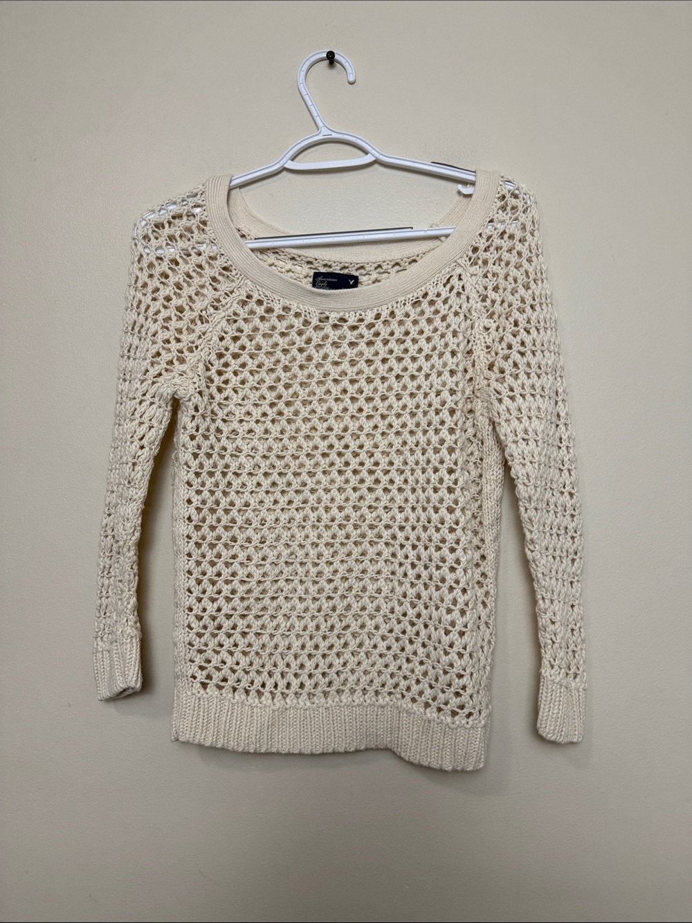 American Eagle Outfitters Cream Open-Knit Scoop Neck Sweater size M